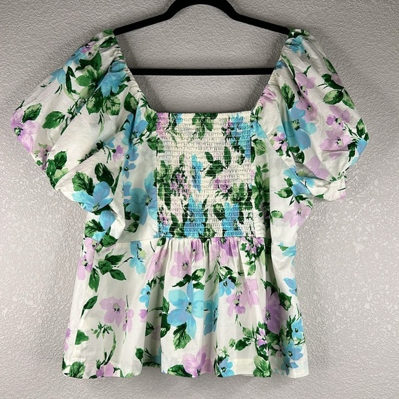 Old Navy Floral Blue & Lavender Cottagecore Romantic Spring Peasant Top Size 2X - Picture 4 of 6